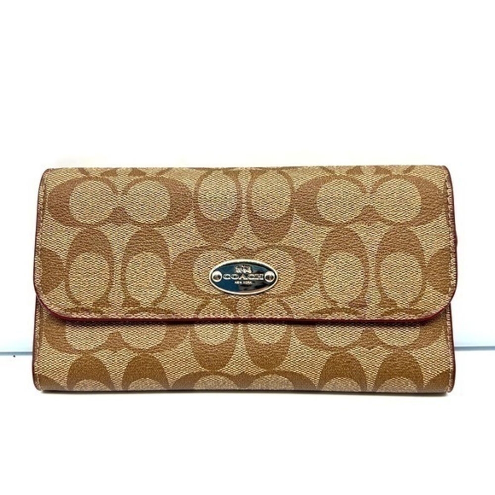 Coach brown leather signature Charlie C snap wallet pink interior A1532 … - Picture 1 of 16